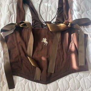 Brown Corset Top with Ribbon Details